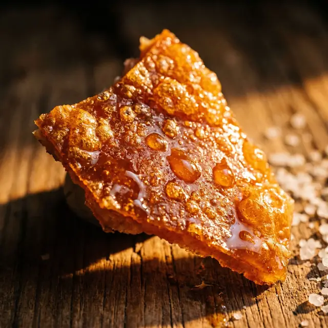 Close-up of glassy, crackling Cebu lechon skin