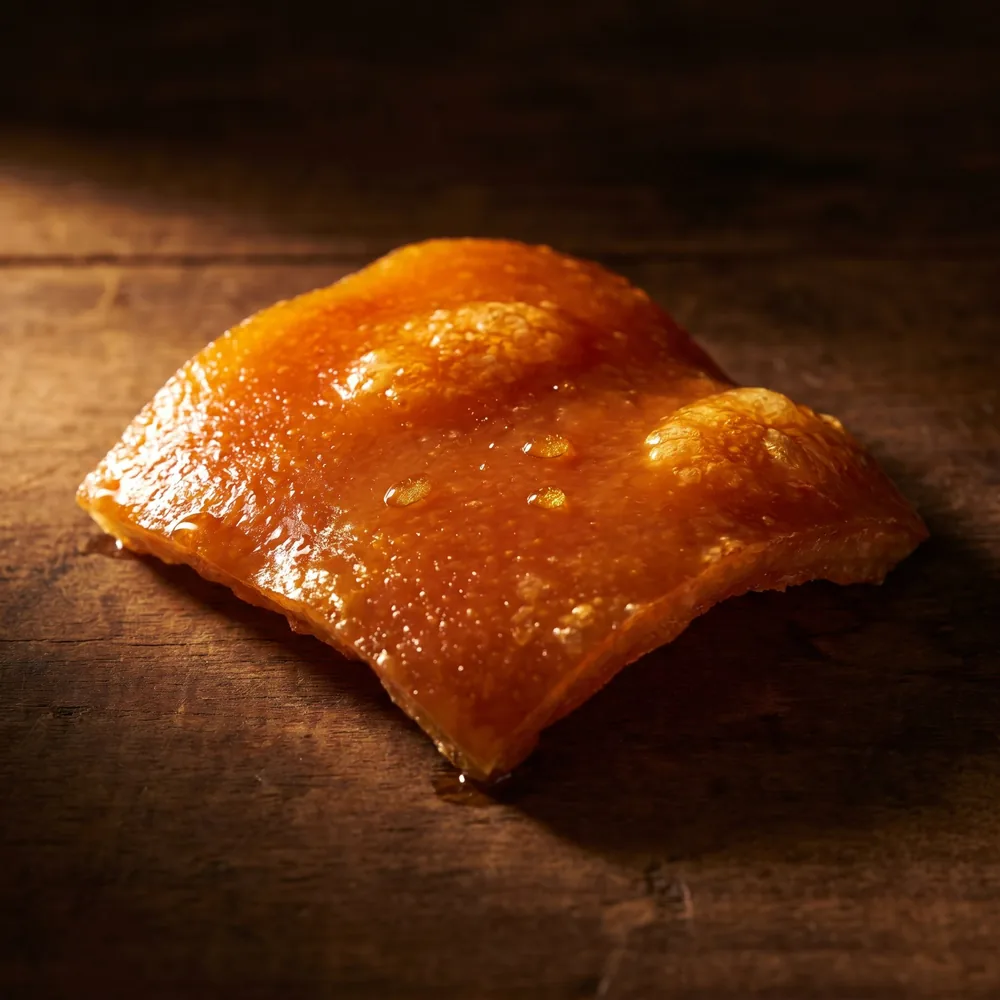 Close-up of crispy, glassy Cebu lechon crackling skin