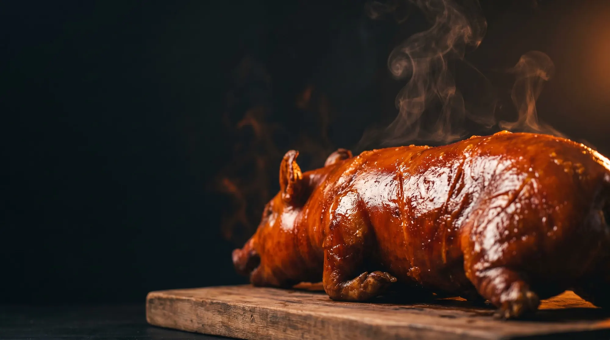 A whole glazed Cebu lechon ready to serve