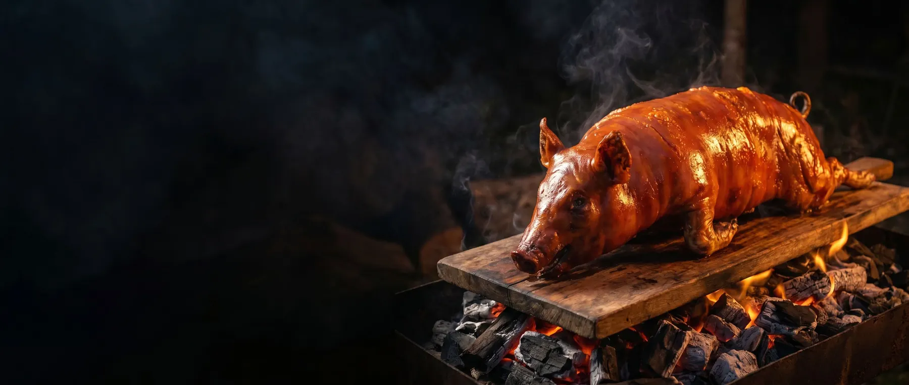 A whole Cebu lechon fresh from the roasting pit